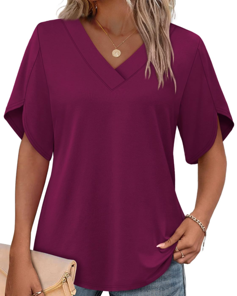 Ayla Top Femme – Bluse mit V-Ausschnitt und eleganten Flügelärmeln, luftiger Sommer-Schnitt