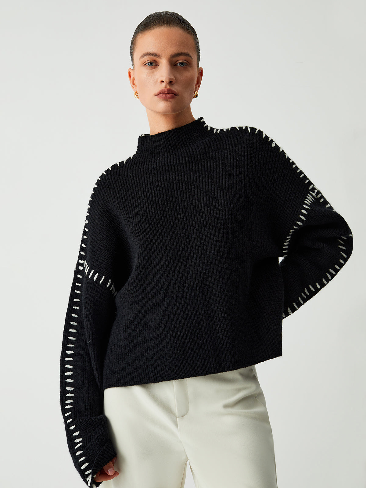Kayla Pull Femme – Oversize svetr s vysokým límcem z měkké pleteniny, elegantní a pohodlný