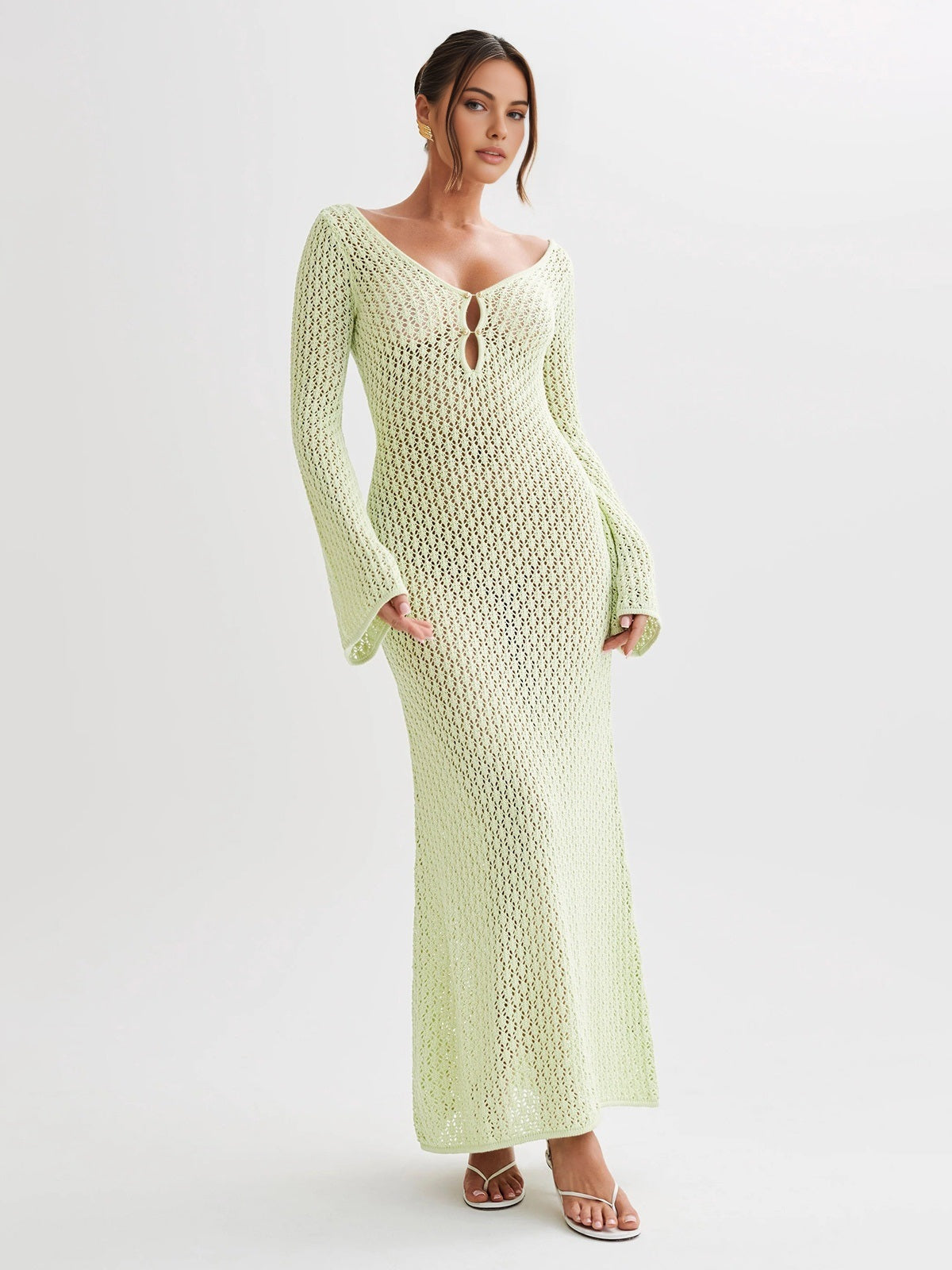 Robe de Plage Femme Callie – Maxi Cover-Up Légère avec Manches Longues & Dos Nu