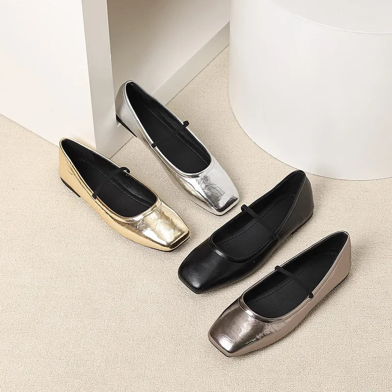 Maggie Ballerines Femme – Elegante & Moderne Metalfarvede Sko med Firkantet Tå
