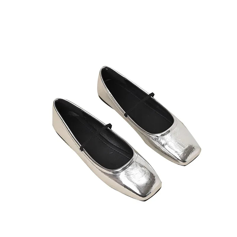 Maggie Ballerines Femme – Elegantní a moderní metalické boty s hranatou špičkou