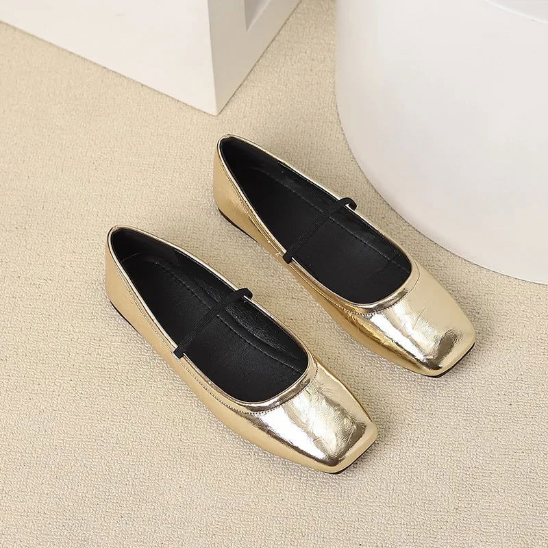 Maggie Ballerines Femme – Elegantní a moderní metalické boty s hranatou špičkou