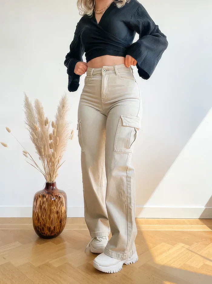 Paisley Pantalon Cargo Femme – Utility bukser med lige snit og flere lommer til daglig brug og udendørs aktiviteter