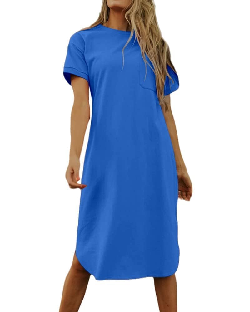Sukienka-T-shirt Thalassa damska – bawełna, okrągły dekolt, krótkie rękawy i kieszenie, luźny krój