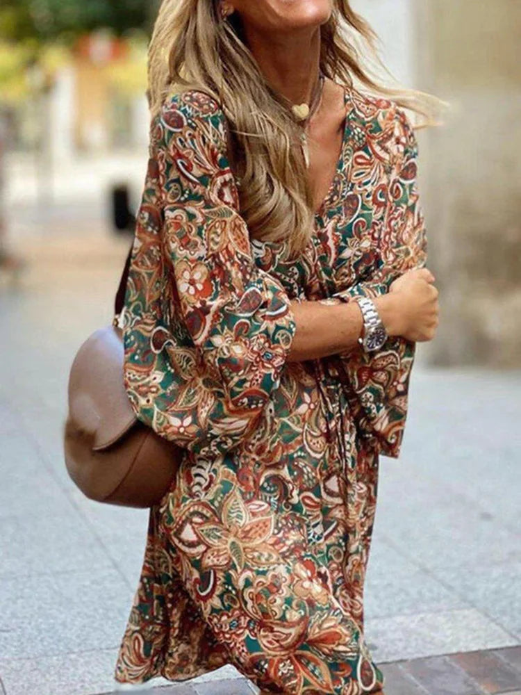 Εσάρπα Edith Robe Bohème Femme – Σχέδιο Κασμίρι, Μανίκια Καμπάνα 3/4 & Ροή Κοπής