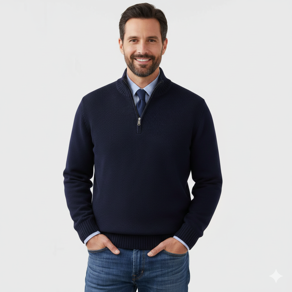 Brad Pull Quarter-Zip Herre – Blød Åndbar Strik med Lynlåshals & Regular Fit