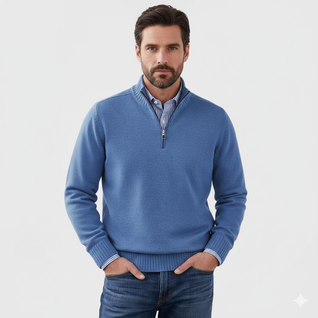 Brad Pull Quarter-Zip Herre – Blød Åndbar Strik med Lynlåshals & Regular Fit