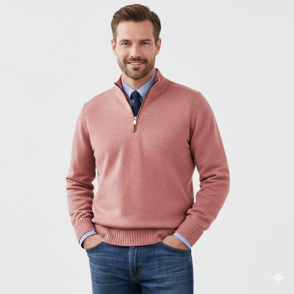 Brad Pull Quarter-Zip Herre – Blød Åndbar Strik med Lynlåshals & Regular Fit
