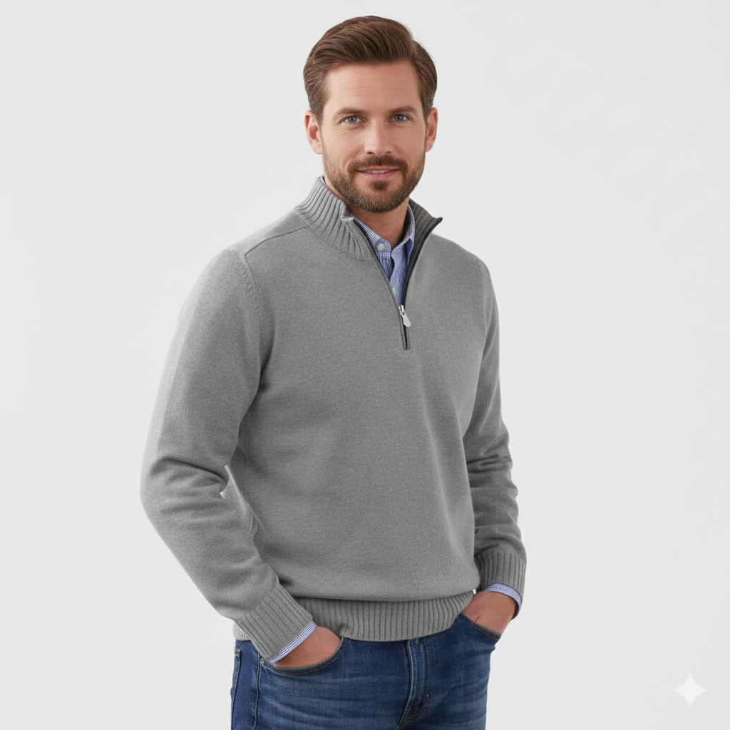 Brad Pull Quarter-Zip Herre – Blød Åndbar Strik med Lynlåshals & Regular Fit