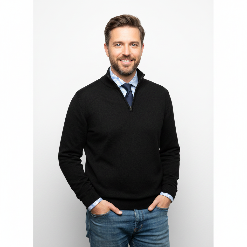 Brad Pull Quarter-Zip Herre – Blød Åndbar Strik med Lynlåshals & Regular Fit