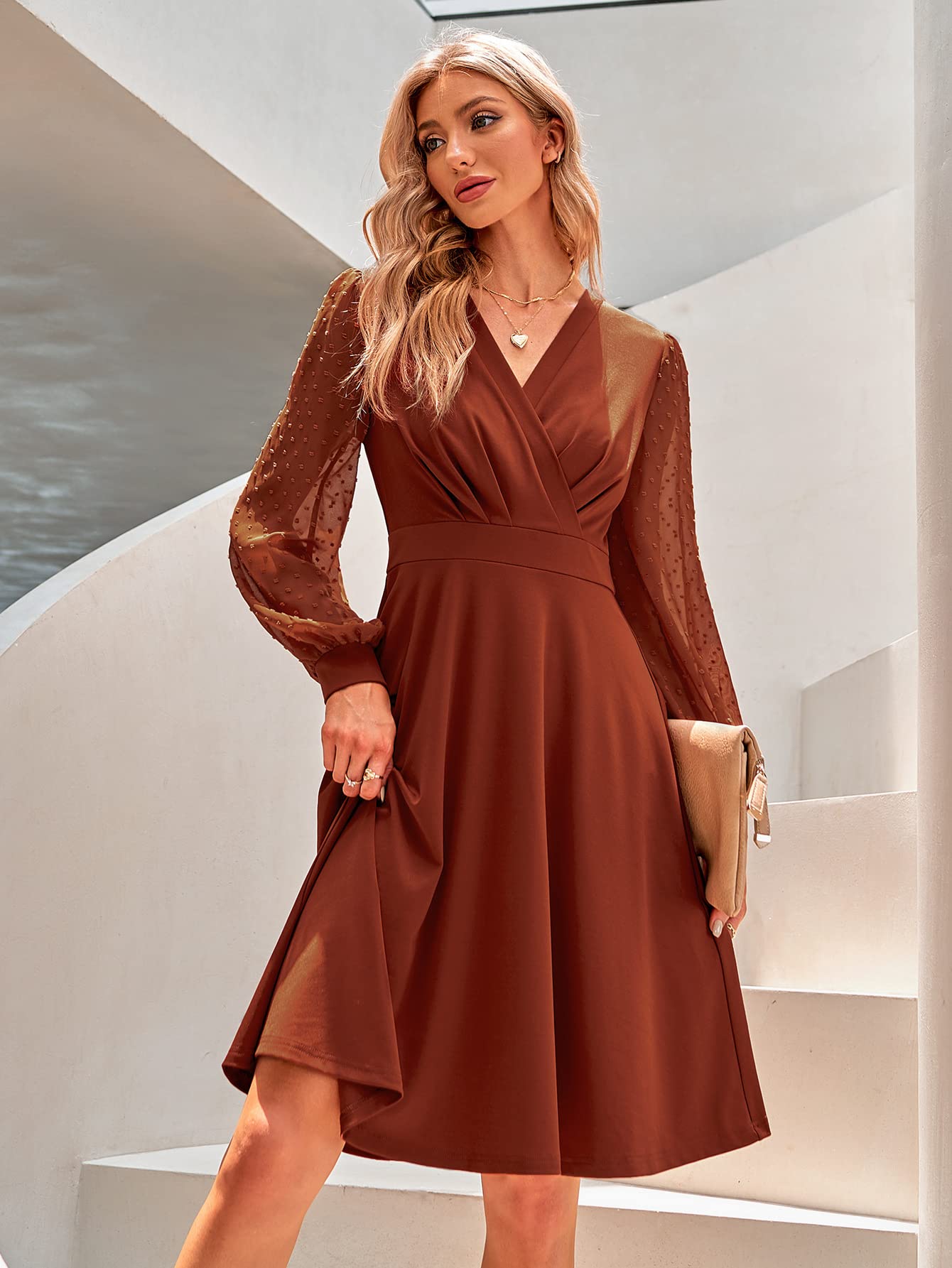 Juana haljina za žene – vintage stil s V-izrezom, dugim rukavima i elegantnim midi A-krojem