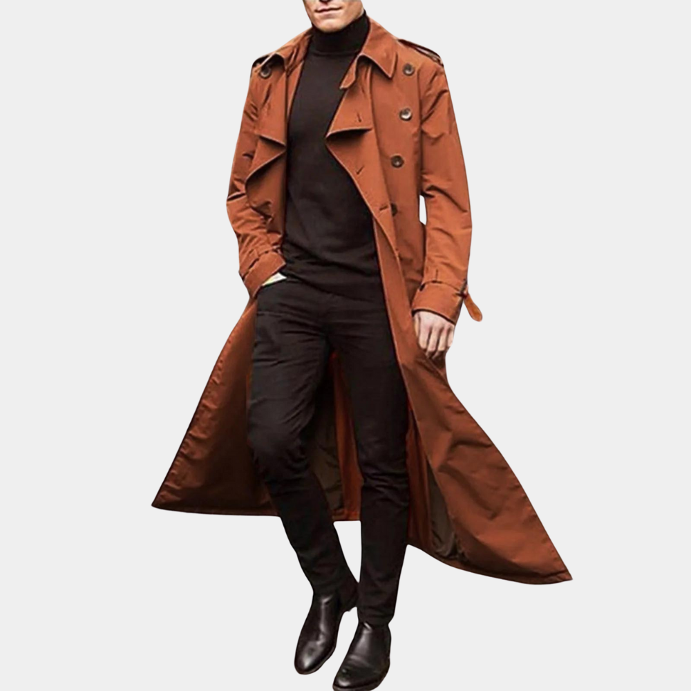 Laurence Trenchcoat Homme – Longue Veste Imperméable avec Coupe Classique & Style Élégant