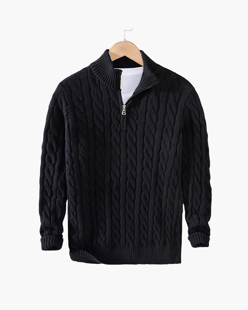 Pull Kiel Homme à Demi-Zip en Pletenina Torsadée – Elegantní svetr s vysokým límcem z vlněné směsi v klasickém stylu