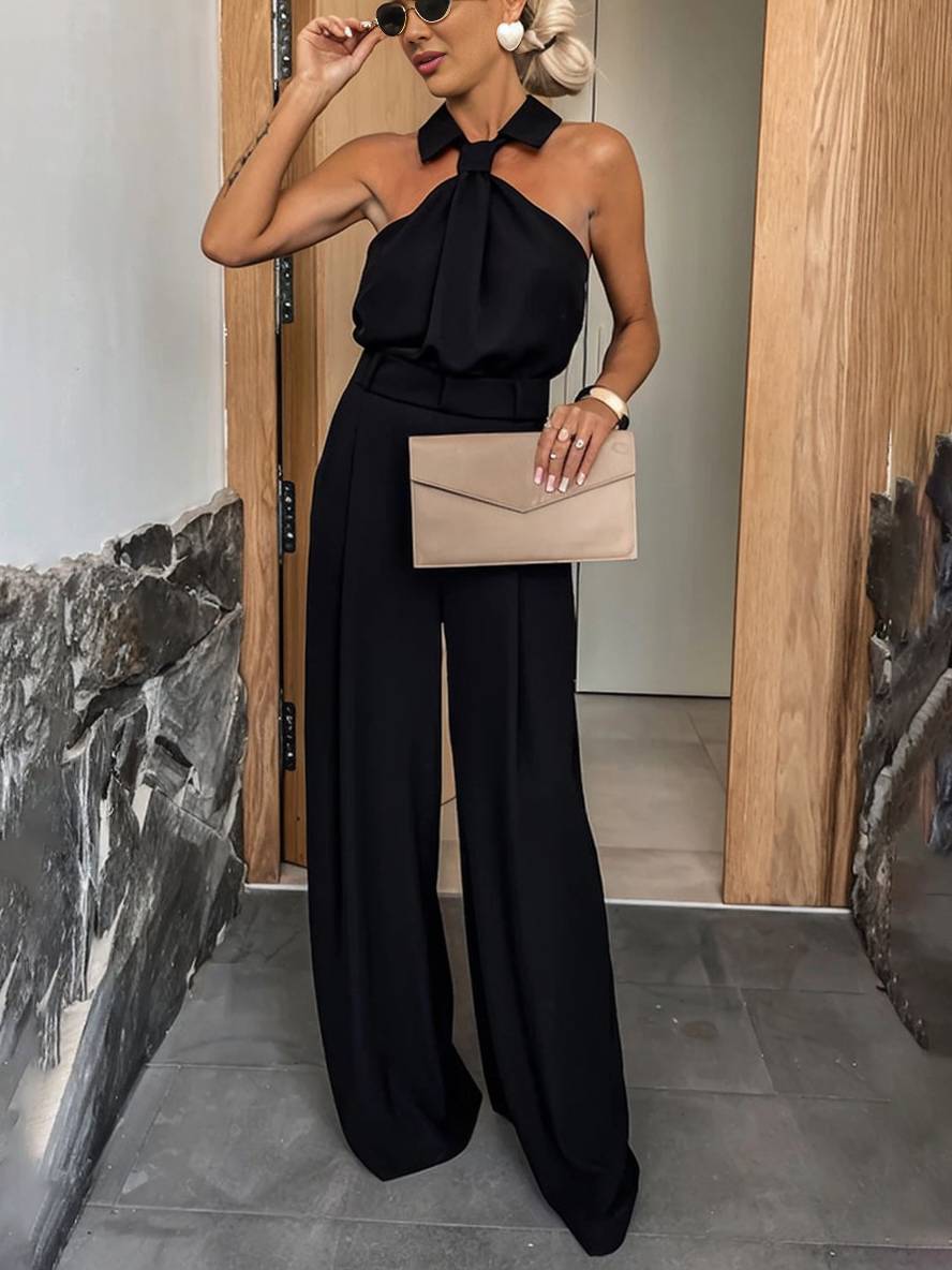 Aliya Combinaison Femme – Mono amplio sin mangas con cuello de camisa, recortes y bolsillos