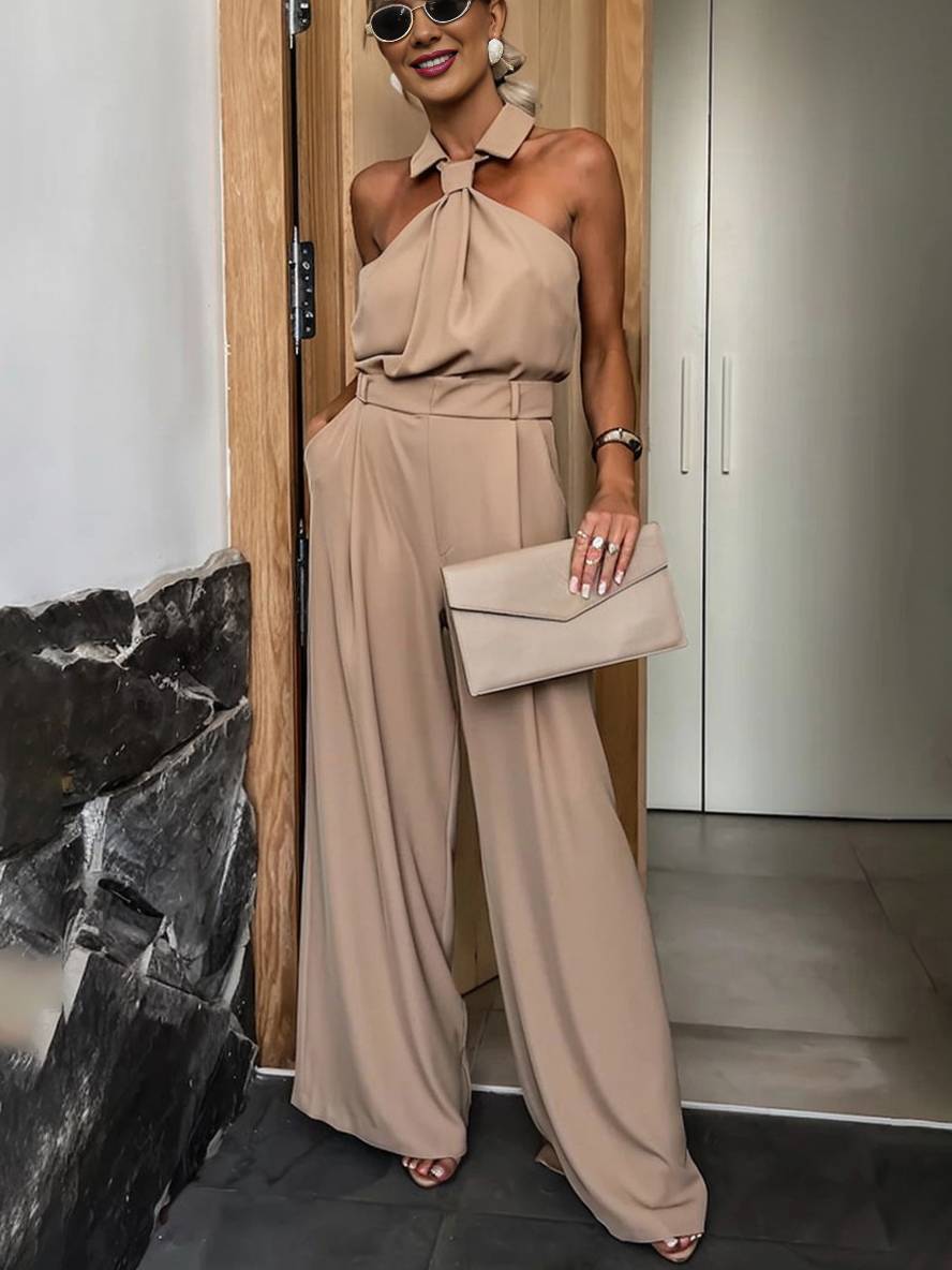 Aliya Combinaison Femme – Combinaison Ample Sans Manches avec Col Chemise, Découpes & Poches