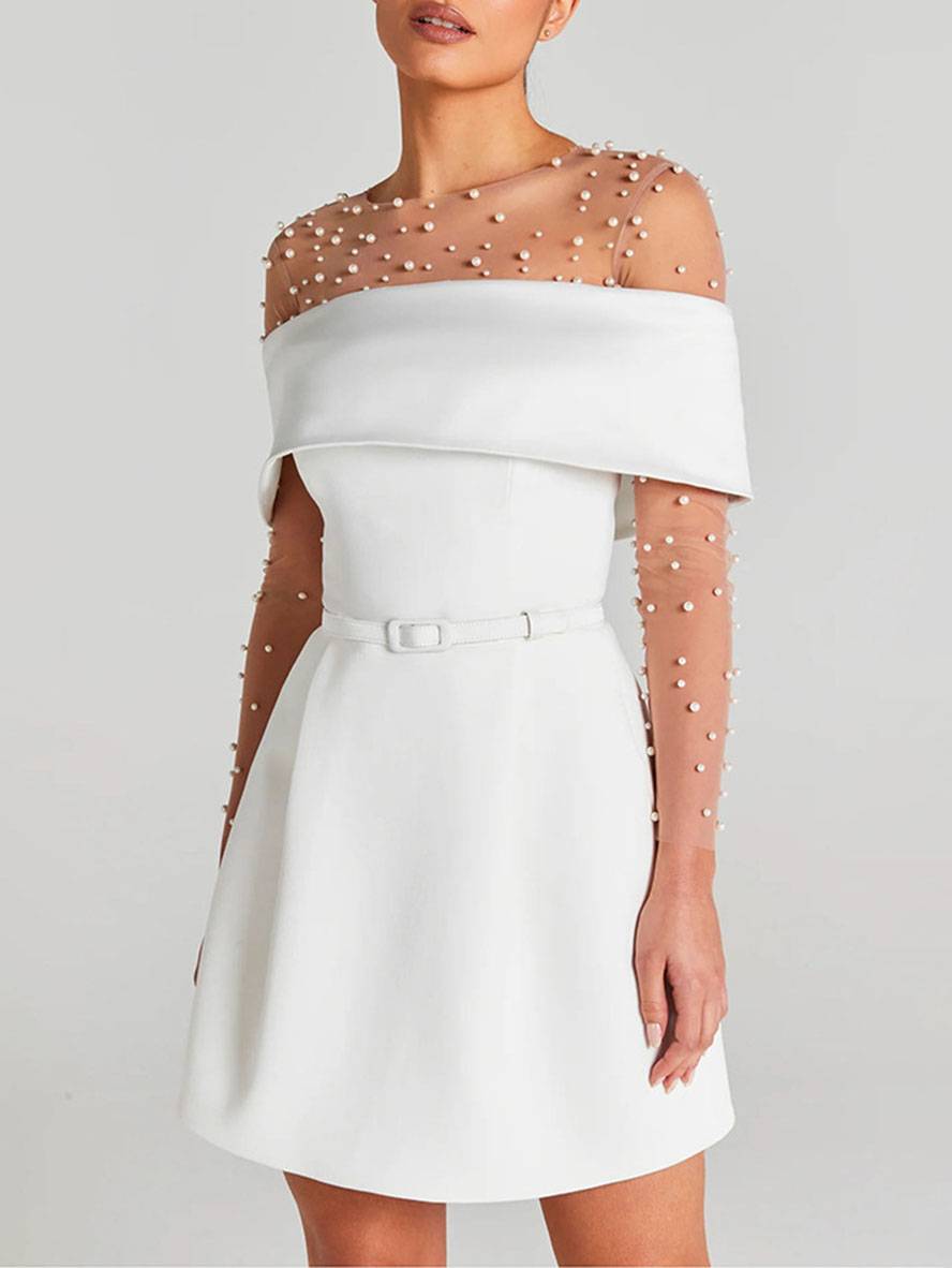 Haziel női koktélruha – ujjatlan, csónaknyakú, övvel és elegáns szabással készült pörgős ruha