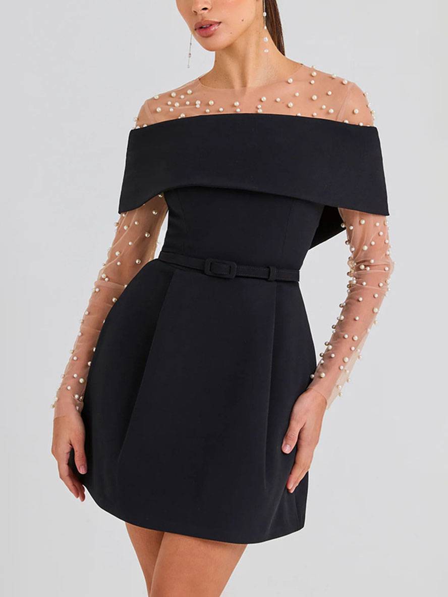 Haziel női koktélruha – ujjatlan, csónaknyakú, övvel és elegáns szabással készült pörgős ruha