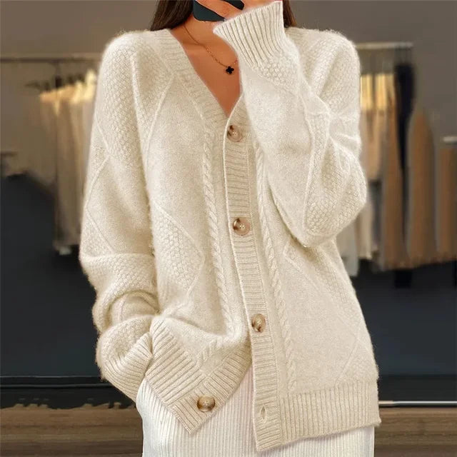 Lena Cardigan Femme – Pulover din cașmir moale cu nasturi și mâneci lungi elegante