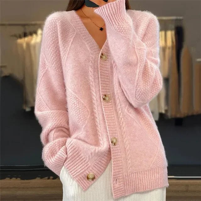Lena Cardigan Femme – Pulover din cașmir moale cu nasturi și mâneci lungi elegante