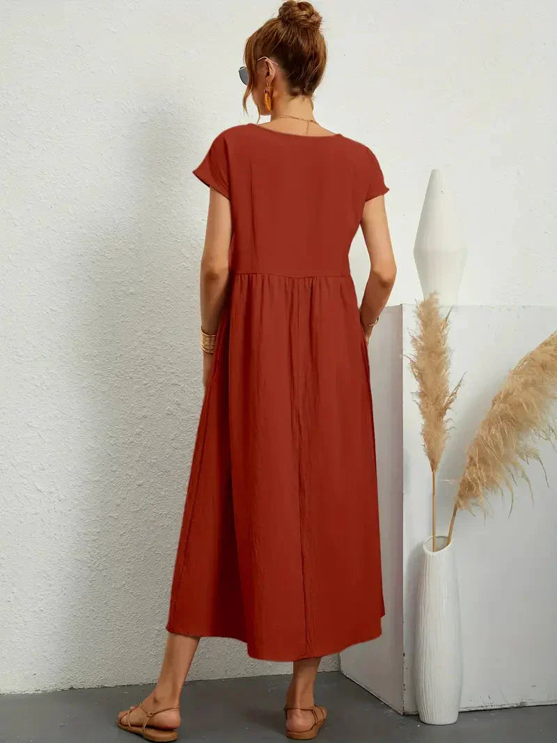 Melody Long Dress Woman – Lightweight Summer Dress in Blended Cotton with Elegant Cut & Timeless Style