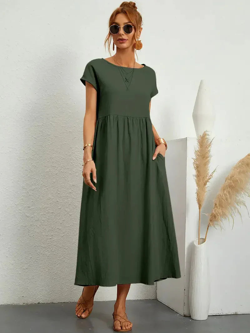 Melody Long Dress Woman – Lightweight Summer Dress in Blended Cotton with Elegant Cut & Timeless Style