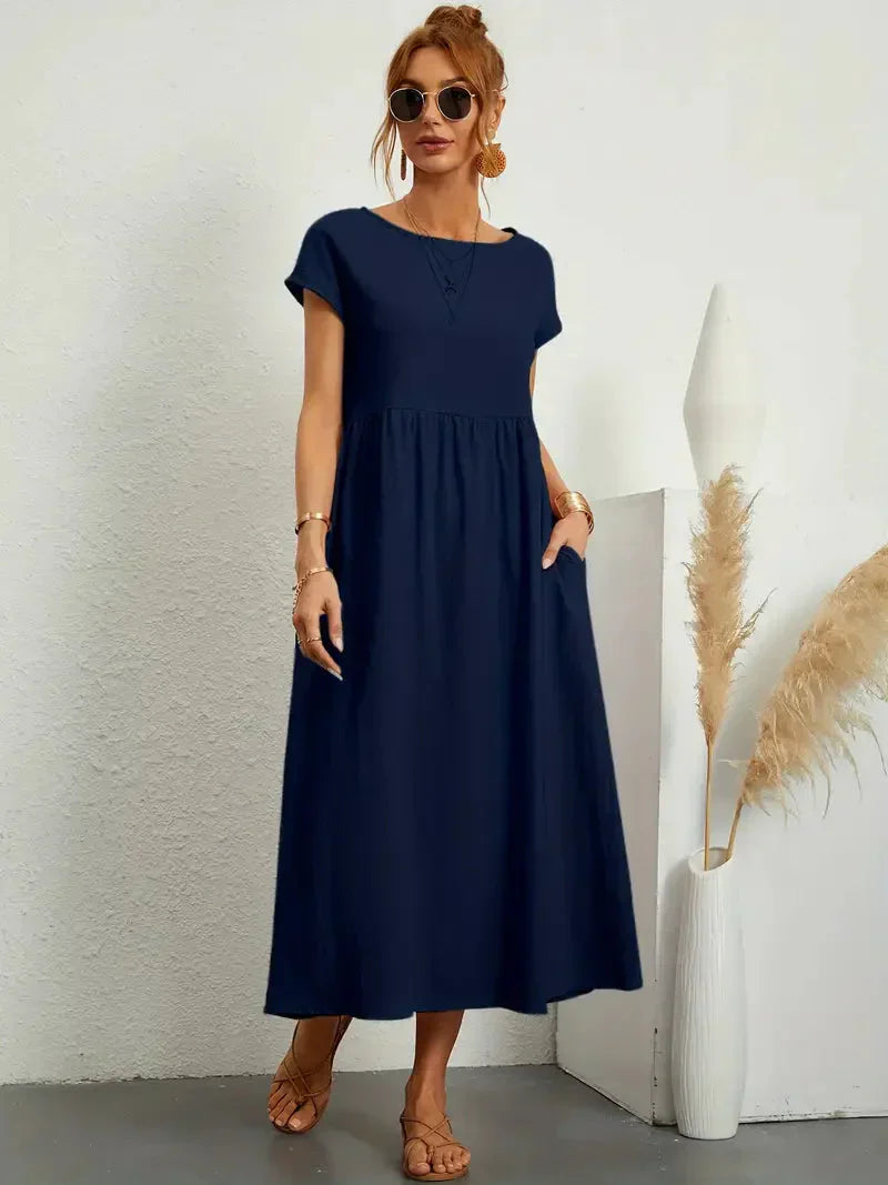 Melody Long Dress Woman – Lightweight Summer Dress in Blended Cotton with Elegant Cut & Timeless Style