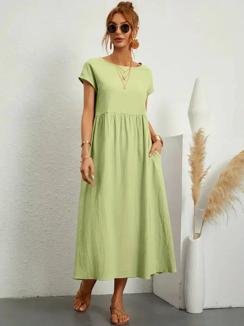 Melody Long Dress Woman – Lightweight Summer Dress in Blended Cotton with Elegant Cut & Timeless Style