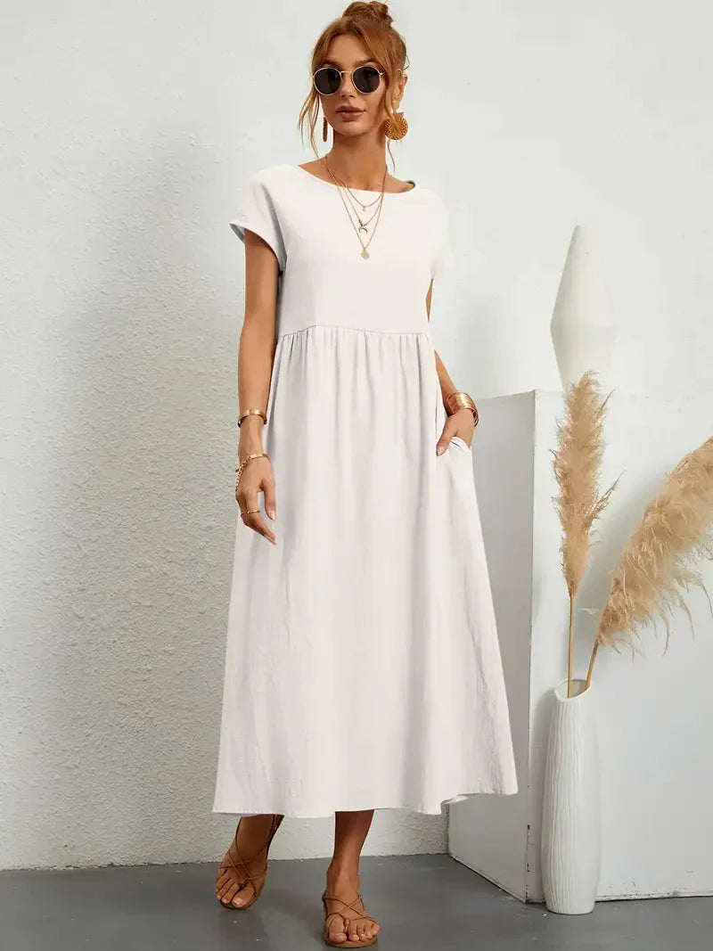 Melody Long Dress Woman – Lightweight Summer Dress in Blended Cotton with Elegant Cut & Timeless Style