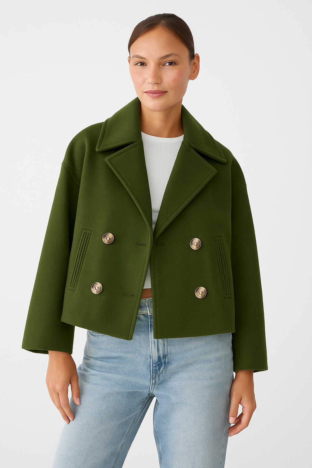 Noëlle Manteau Court Femme Double Boutonnage – Laine Mélangée & Style Élégant