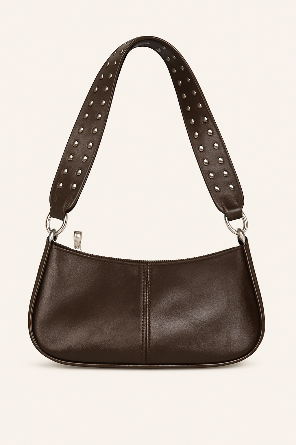 Quinn Sac Baguette Femme – Smooth Faux Leather with Studded Shoulder Strap & Elegant Urban Design