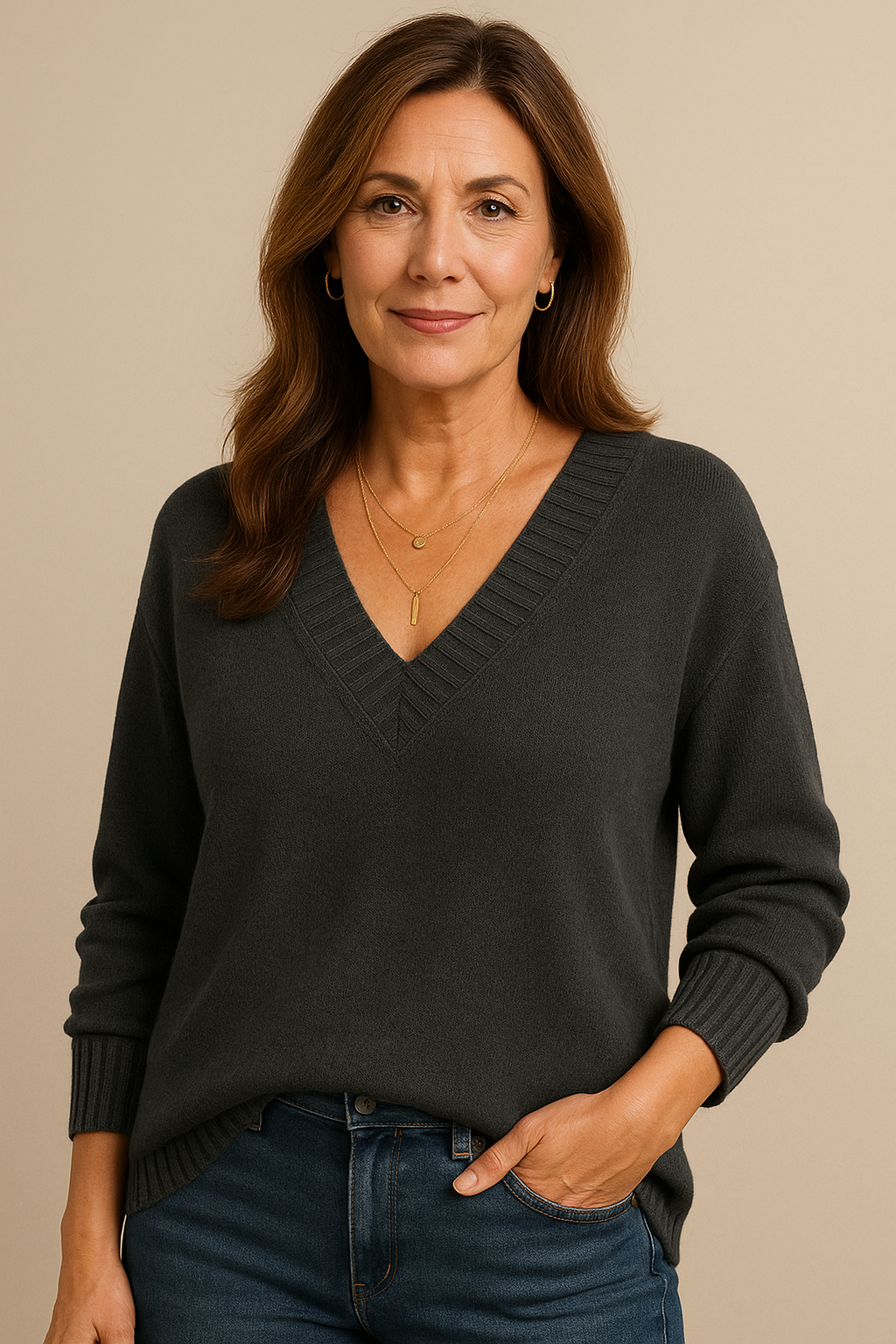 Zeyann Suéter de Cachemira con Cuello en V para Mujer – 100 % Cachemira Premium con Corte Suave, Cálido y Clásico