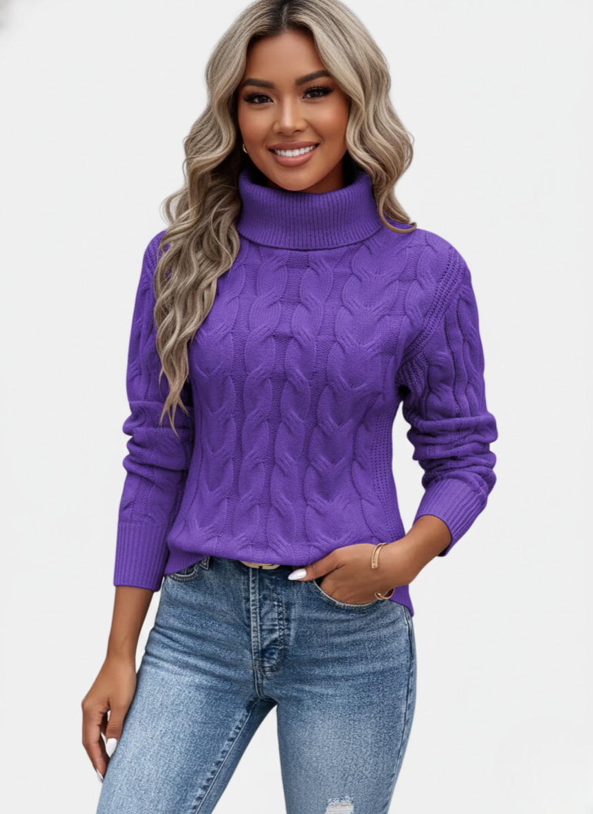 Chelsey ženski pulover s kabelskim uzorkom – topao i elegantan pleteni s klasičnim motivom