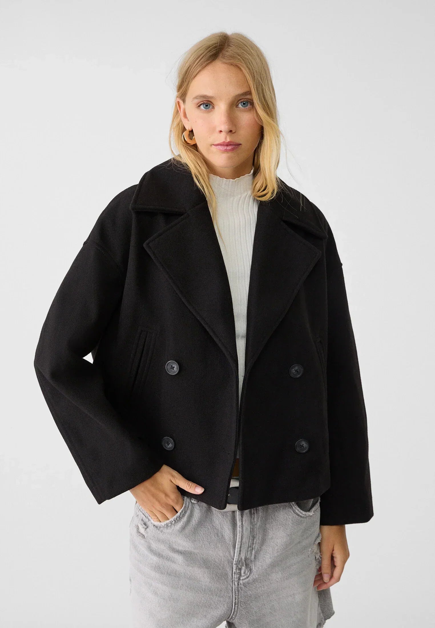 Olivia Femme Manteau – Chic Manteau Court Cruzado con Botones Elegantes y Estilo Moderno