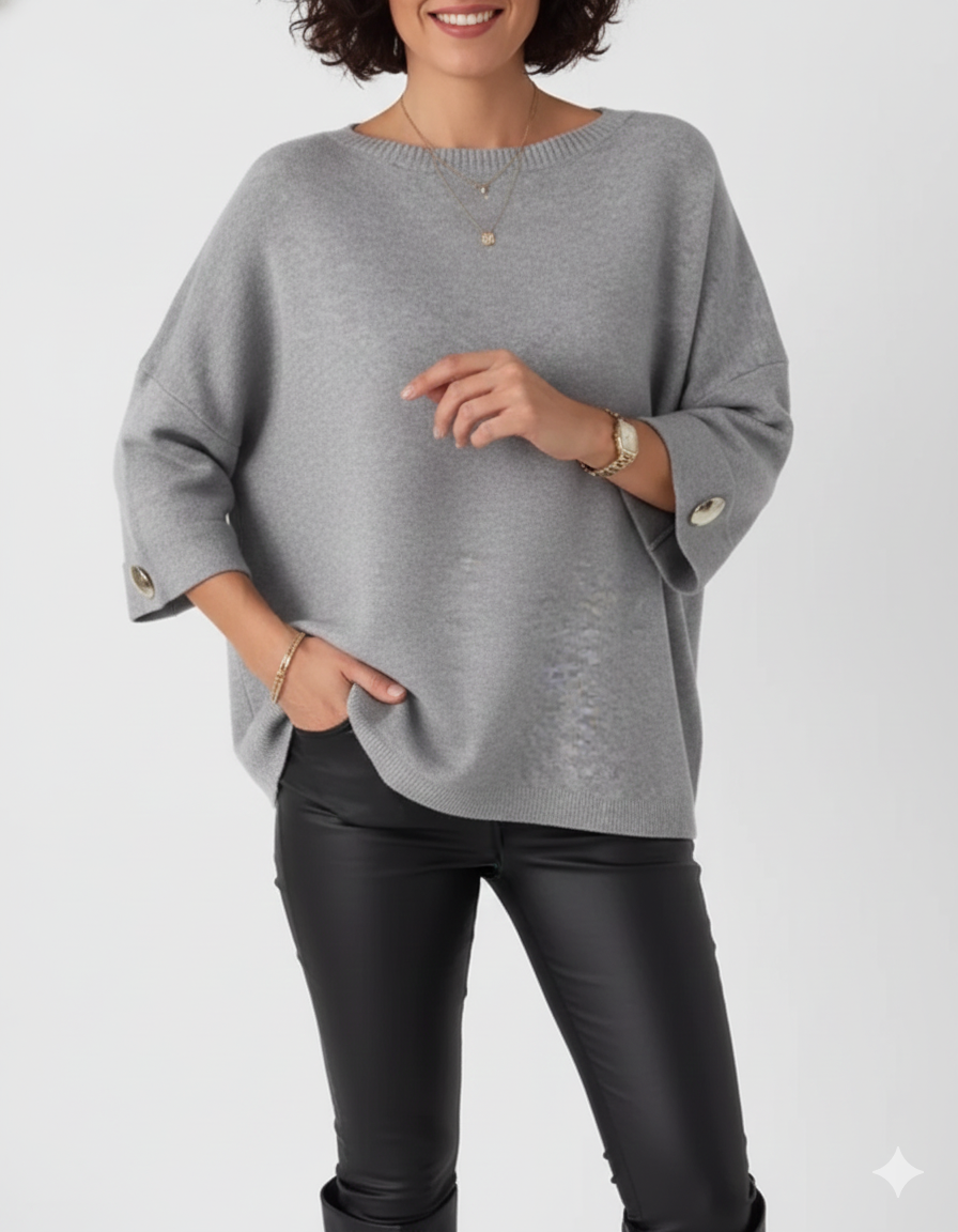 Claudy Pull Oversize Mujer – Tejido Suave con Botones Dorados y Corte Elegante
