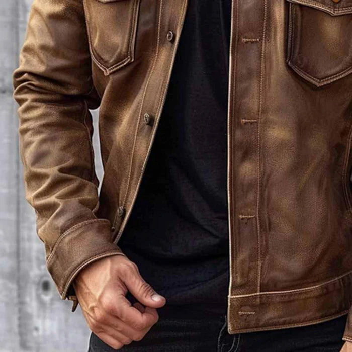 Pierre Veste Homme Vintage – Veste en Cuir Élégante & Durable au Style Intemporel