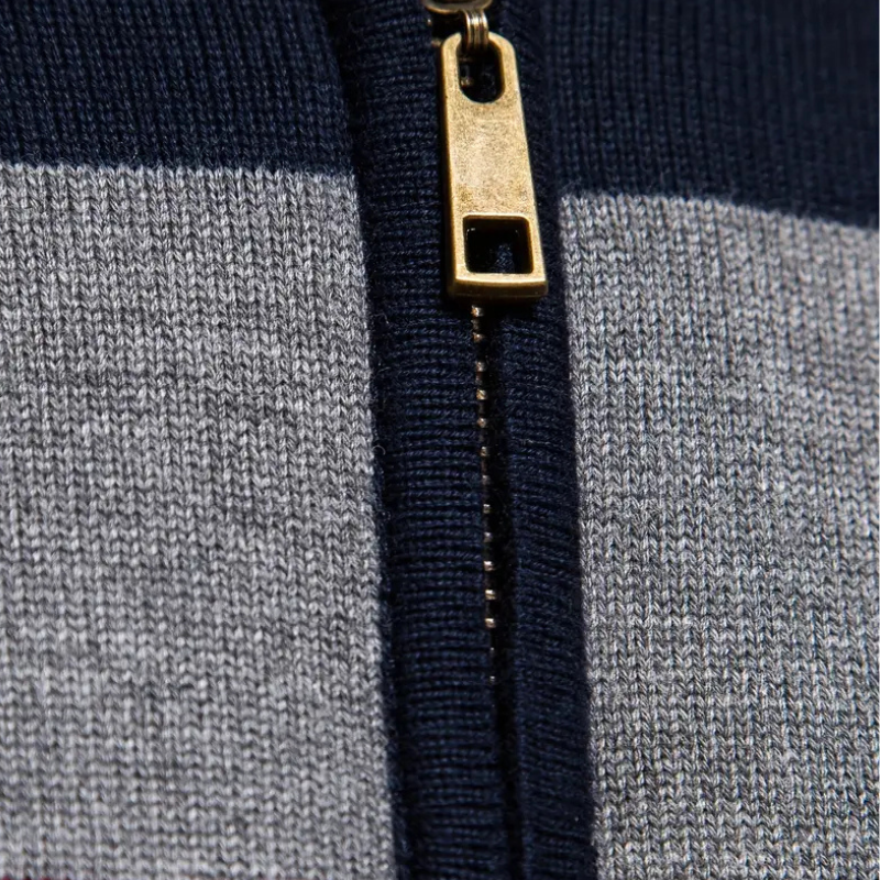 Чоловічий светр Ліам у смужку – високий комір на блискавці, теплий і зручний з вовни та поліестеру