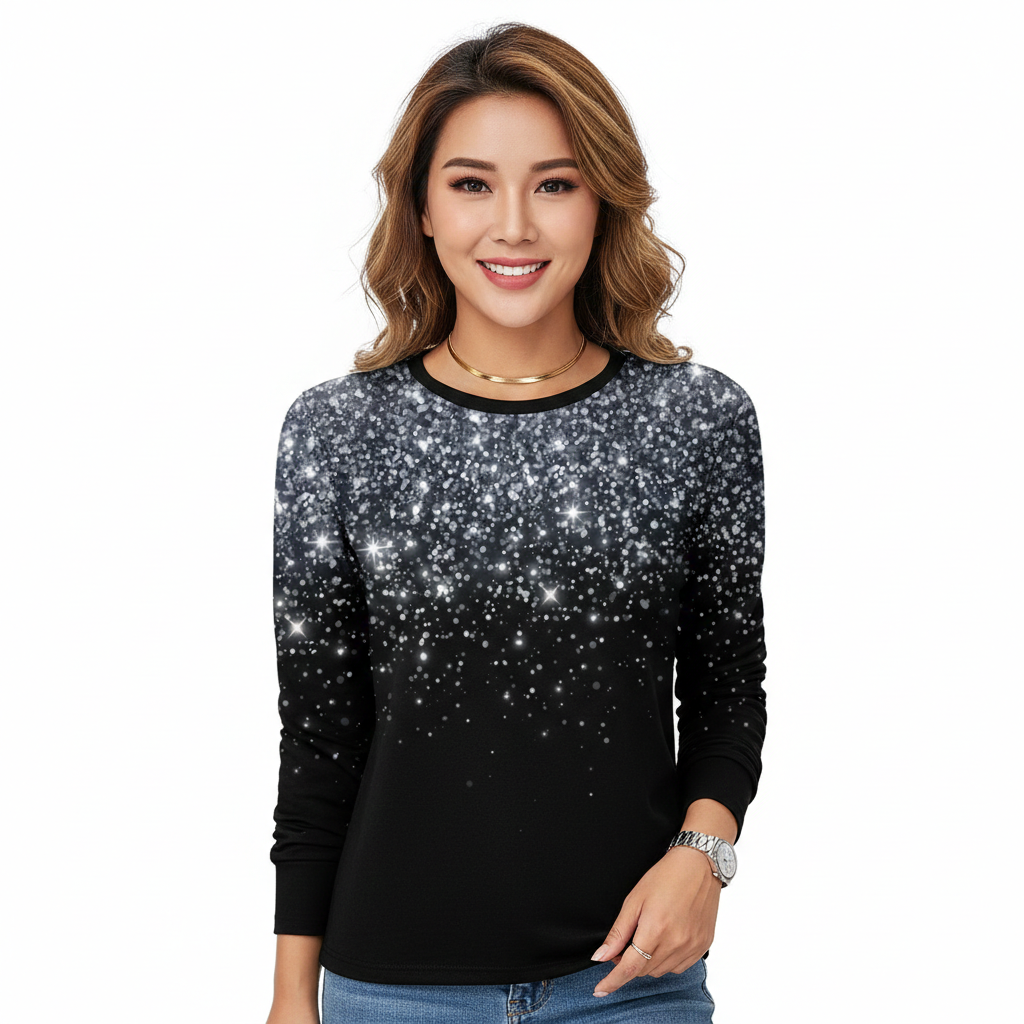 Desireey Damen Weihnachts-Pullover mit Glänzenden Sternen – Lässiger Schnitt & Festlicher Stil