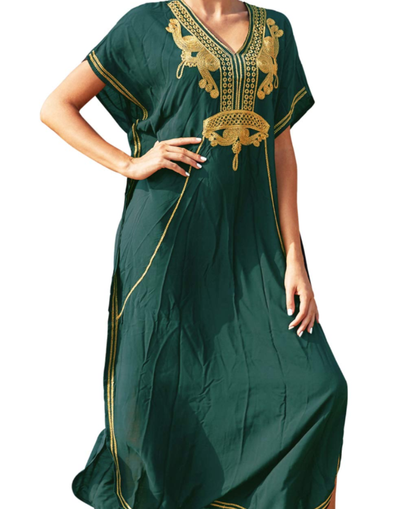 Solea Kaftan-kjole til kvinder – Broderet boheme strandkjole, let og luftig, stor størrelse, sommer cover-up
