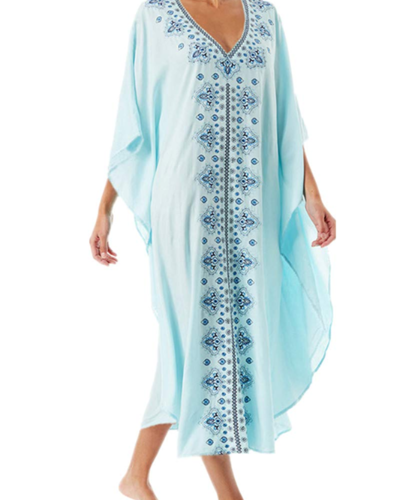 Solea Kaftan-kjole til kvinder – Broderet boheme strandkjole, let og luftig, stor størrelse, sommer cover-up