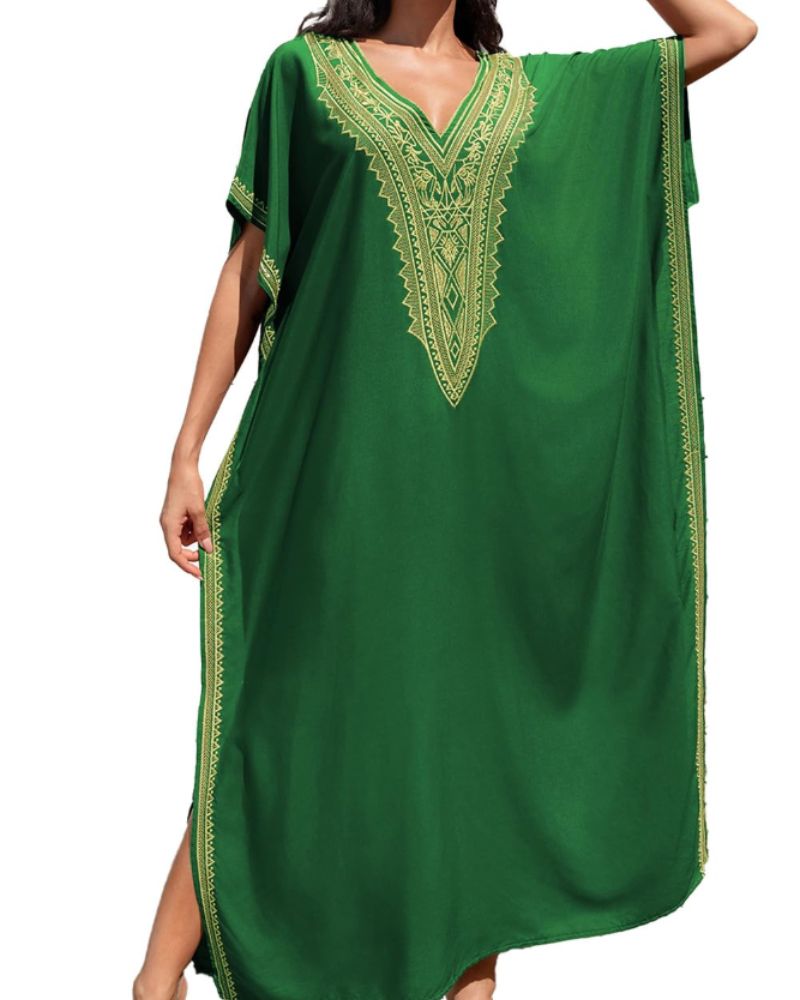 Solea Kaftan-kjole til kvinder – Broderet boheme strandkjole, let og luftig, stor størrelse, sommer cover-up