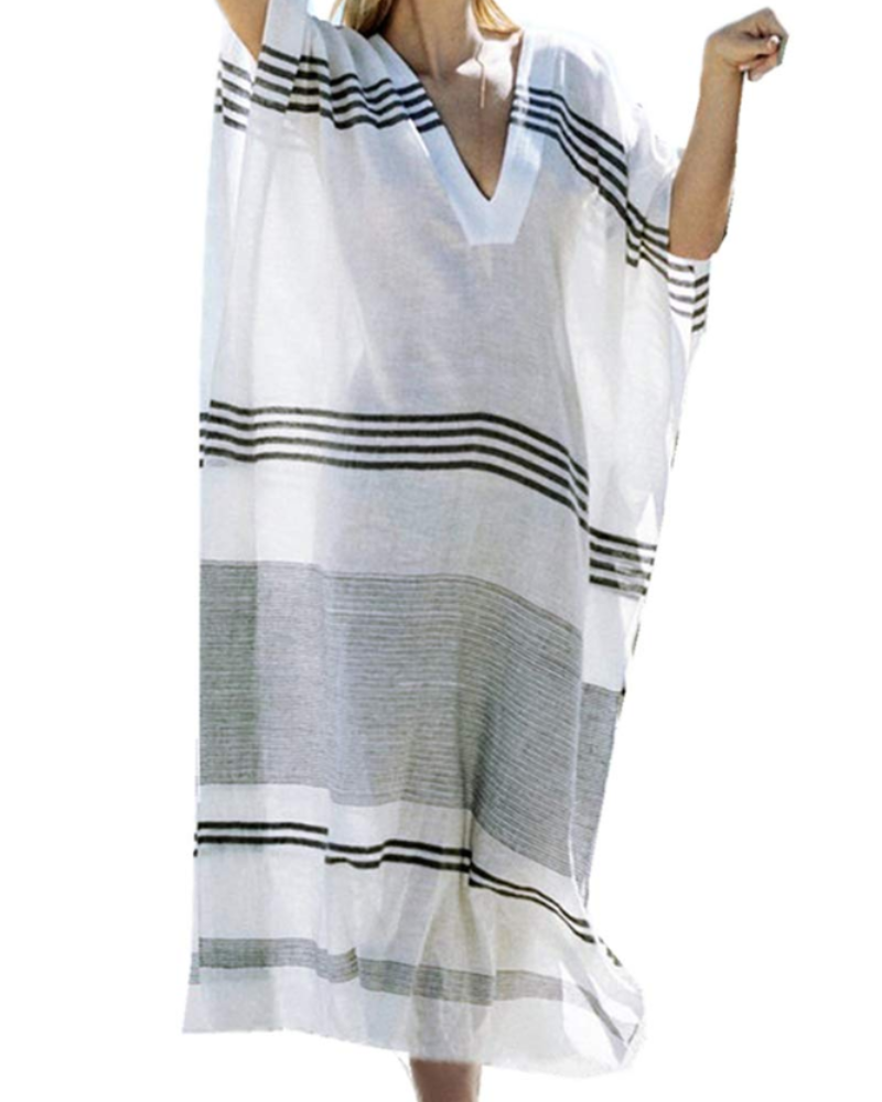 Solea Kaftan-kjole til kvinder – Broderet boheme strandkjole, let og luftig, stor størrelse, sommer cover-up