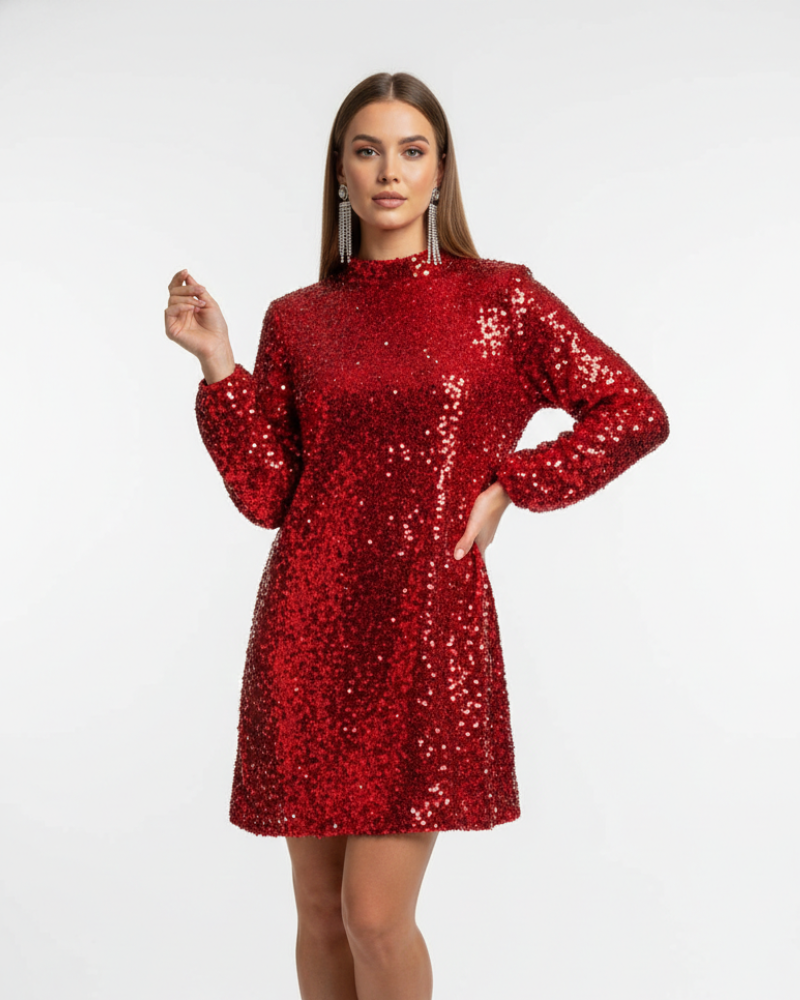 Gloria Vestido de Noche para Mujer – Vestido Elegante con Lentejuelas, Corte Ajustado y Detalle de Lazo