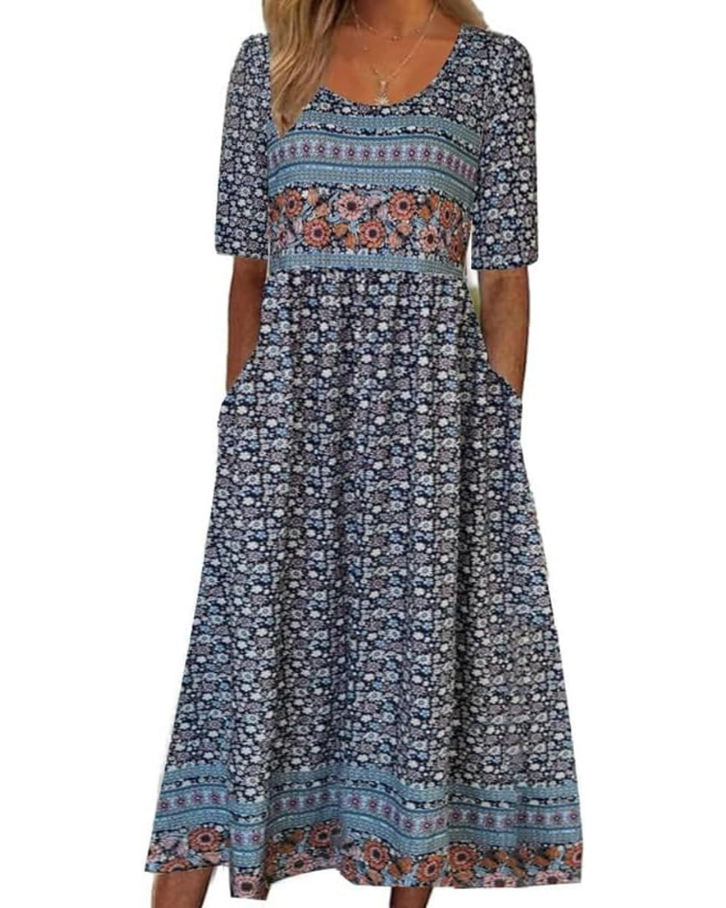 Giana Robe Midi Femme – Imprimé Floral Boho, Col Rond & Poches Coupe Fluide Été