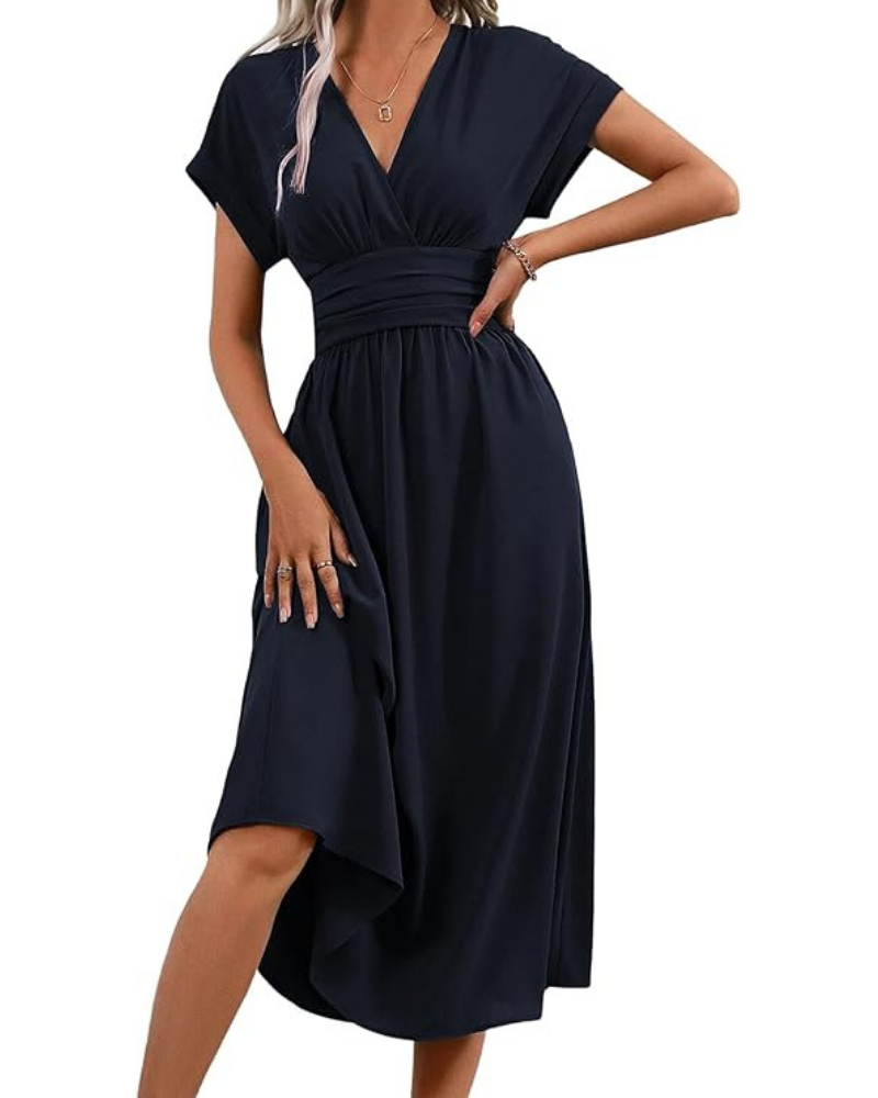 Goldie Damesbadjas Lang – V-hals, geplooide A-lijn snit & elastische taille Zomer