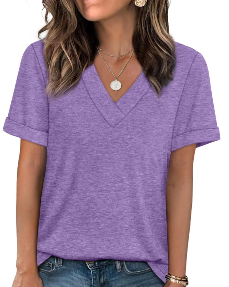 Elowin Damen-T-Shirt – Casual Chic V-Ausschnitt, Bequemer Schnitt & Atmungsaktiver Sommerstoff
