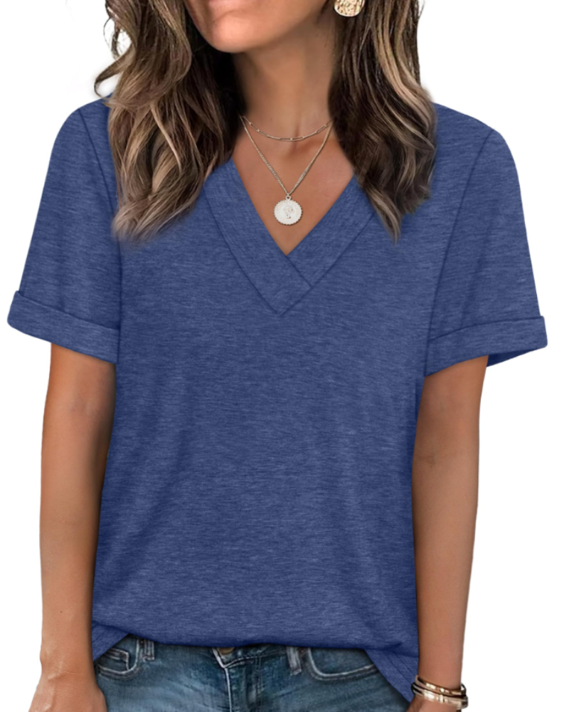 Elowin Damen-T-Shirt – Casual Chic V-Ausschnitt, Bequemer Schnitt & Atmungsaktiver Sommerstoff