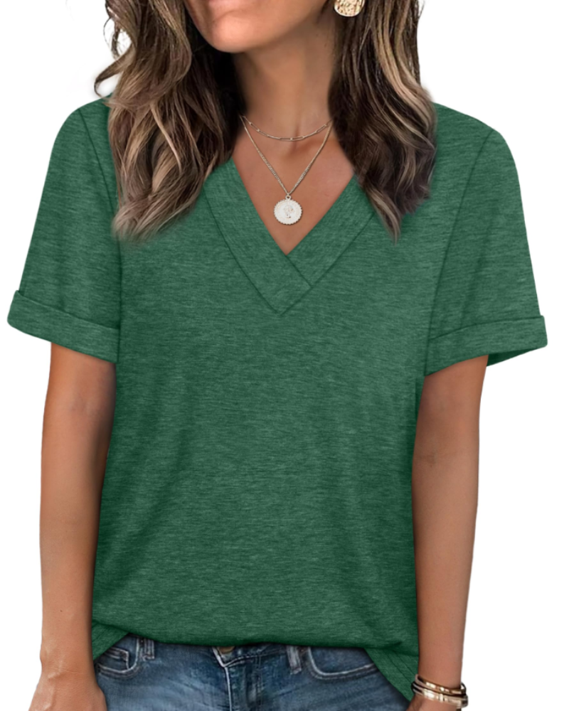 Elowin Damen-T-Shirt – Casual Chic V-Ausschnitt, Bequemer Schnitt & Atmungsaktiver Sommerstoff