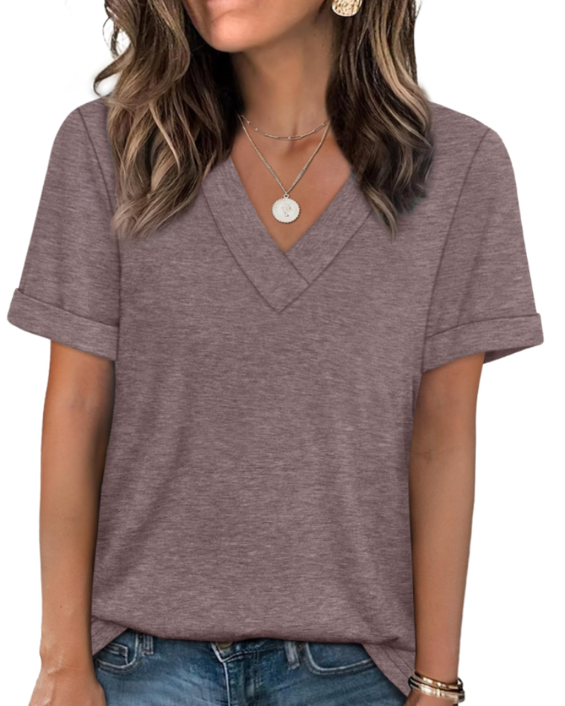 Elowin Damen-T-Shirt – Casual Chic V-Ausschnitt, Bequemer Schnitt & Atmungsaktiver Sommerstoff