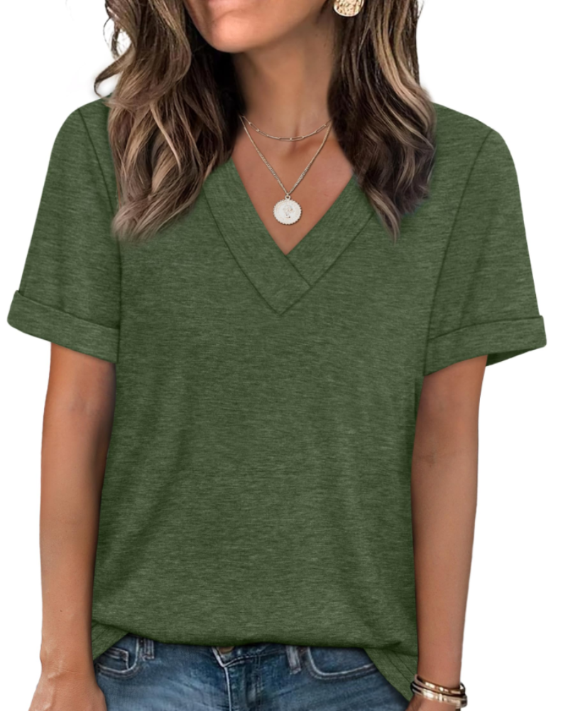 Elowin Damen-T-Shirt – Casual Chic V-Ausschnitt, Bequemer Schnitt & Atmungsaktiver Sommerstoff