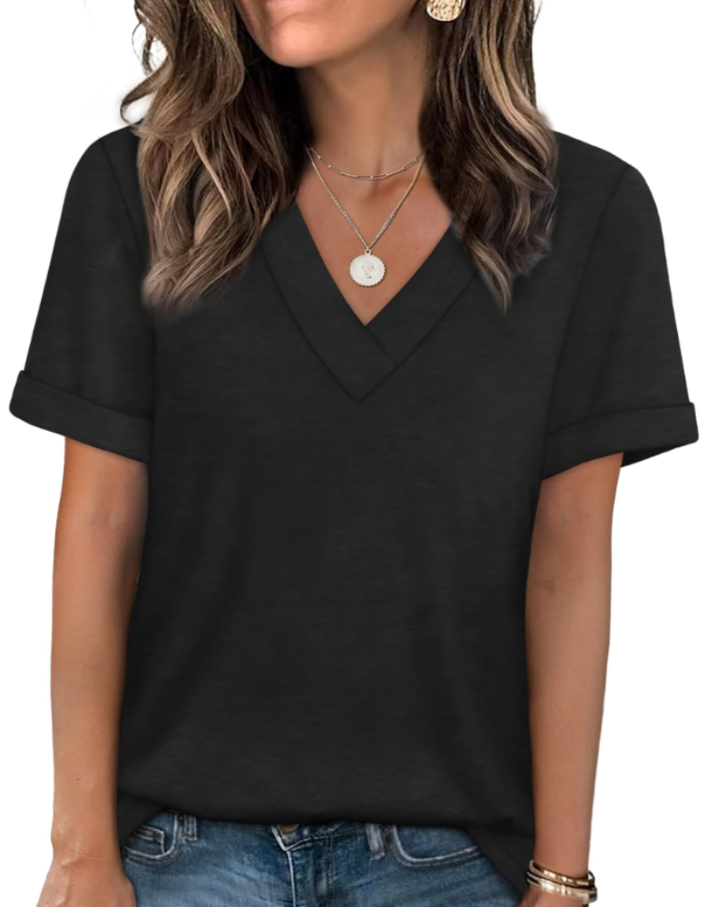 Elowin Damen-T-Shirt – Casual Chic V-Ausschnitt, Bequemer Schnitt & Atmungsaktiver Sommerstoff